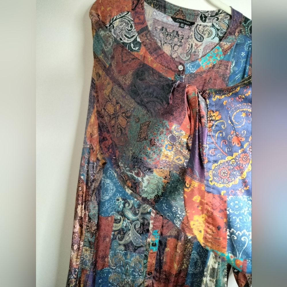 John Mark (Sz 2x) Multicolor Patchwork Button Dow… - image 7